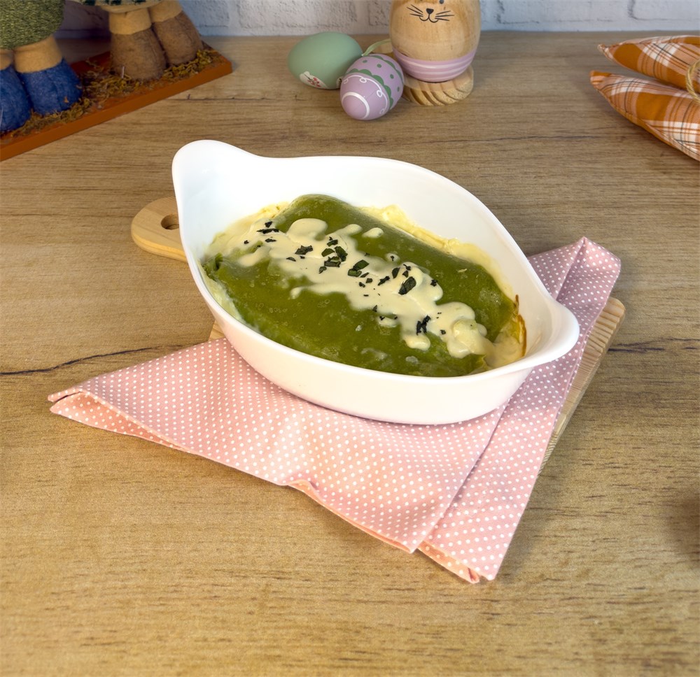 Panqueca de Espinafre e 3 Queijos ao Molho de Cream Cheese